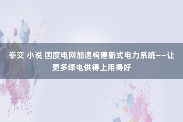 拳交 小说 国度电网加速构建新式电力系统——让更多绿电供得上用得好