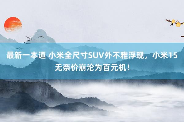 最新一本道 小米全尺寸SUV外不雅浮现，小米15无奈价崩沦为百元机！