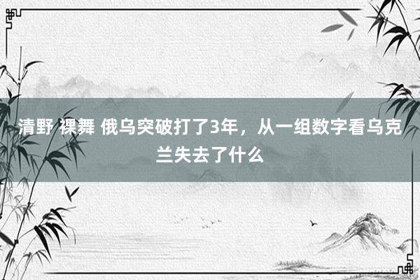 清野 裸舞 俄乌突破打了3年，从一组数字看乌克兰失去了什么